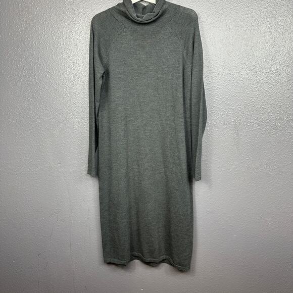 Talbots Gray Sweater Dress Pure Italian Merino Wool Mock Neck Large *FLAW* - Picture 1 of 7